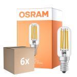 Confezione Multipack 6x Osram LED Special E14 Tubular Bulbo T26 Filamento Chiara 6.5W 730lm - 827 Bianco Molto Caldo | Dimmerabile - Sostitutiva 55W