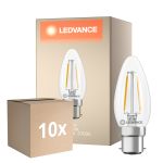 Confezione Multipack 10x Ledvance Classic LED B22 Candela Filamento Chiara 1.8W 250lm - 827 Bianco Molto Caldo | Sostitutiva 25W