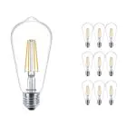 Confezione Multipack 10x Philips Corepro LED Bulbo E27 Edison Filamento Chiara 7W 806lm - 827 Bianco Molto Caldo | Sostitutiva 60W